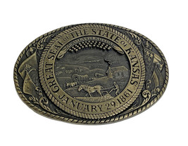 Great Seal Of  Kansas 1861 Brass Belt Buckle 1st Edition Tony Lama Vintage - $55.00