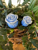 Keren Kopal Pair metal Blue Rose Hand made Decorated with Austrian Crystals - $39.94