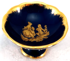 Limoges Miniature Porcelain Blue Gold Courting Couple Footed Bowl / Compote - £20.74 GBP