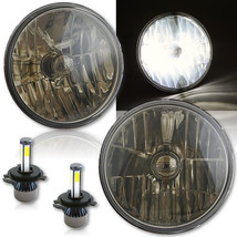 7&quot; LED Crystal Smoked Glass Lens Metal Headlight 4000Lm 6k H4 Light Bulb Pair - £82.23 GBP