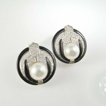 Retro Vintage Freshwater White Pearls With Pave Shiny CZ Classic Unique Earrings - $122.17