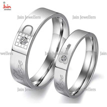 14Kt, 18Kt Solid White Gold CZ Lock &amp; Key His &amp; Her Wedding Couple Bands 2 Pcs - £1,086.21 GBP+
