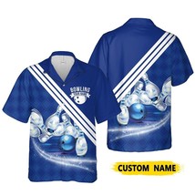 Personalized Bowling Shirts Blue Checked, Custom Name Bowling Hawaiian Shirt - £8.24 GBP+