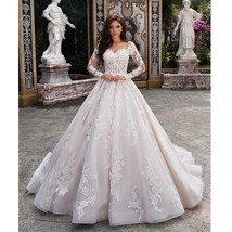 Elegant Ball Gown Wedding Dress 2021 Lace Princess Satin Belt Beading Appliques  - £378.80 GBP