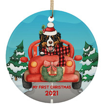 Funny Bernese Mountain Dog Ride Car My First Xmas 2021 Pet Lover Circle Ornament - £15.78 GBP