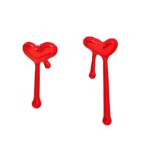 Small Red Metallic Puffy Dripping Heart Shaped Mismatched Studs Valentine&#39;s Day - £23.50 GBP