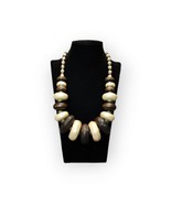 Boho Chic Wooden Beaded Bib Necklace 19~22&quot; Brown &amp; Champagne Wood Bead ... - £18.77 GBP