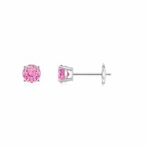 Natural Pink Sapphire Round Solitaire Stud Earrings in 14K Gold (Grade-A , 3MM) - £275.85 GBP