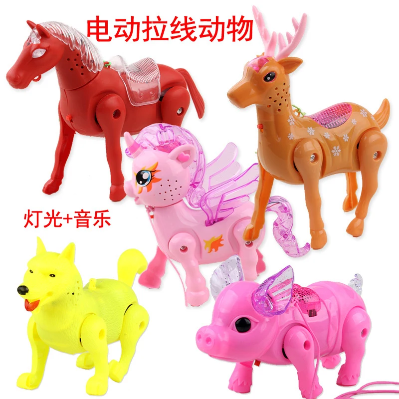 Electric Pull line animal toy Unicorn Horse Deer pig and Dog With light + music - £11.37 GBP