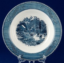 Royal China USA Currier &amp; Ives Blue 8-1/2&quot; Rimmed Soup Bowl Early Winter - £5.59 GBP