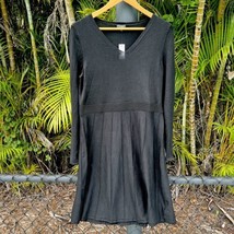 Talbots Knit Dress Long Sleeve Black Button Cuff Pleated V-Neck Medium N... - $39.59