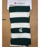 MICHIGAN STATE SPARTAINS Scarf. GREEN and White Stripes Logofit Free Shi... - $28.45