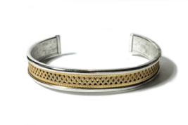 Petite Size c970s Silver &amp; Gold Tone Cuff Bracelet - £9.37 GBP