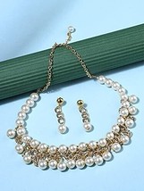 Gold Tone Chain Contemporary Pearls Necklace Earring Set Women Kundan Je... - £17.28 GBP