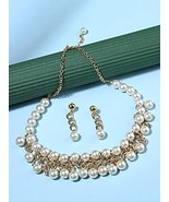 Gold Tone Chain Contemporary Pearls Necklace Earring Set Women Kundan Je... - £17.12 GBP