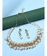 Gold Tone Chain Contemporary Pearls Necklace Earring Set Women Kundan Je... - €18,69 EUR