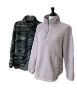 Cozy Sherpa Pullover Womens XL Set of 2 Purple Black Gray 1/4 Zip Pocket... - $37.96 CAD