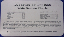 Vintage Analysis Of Springs White Springs Florida Information Card - £3.18 GBP