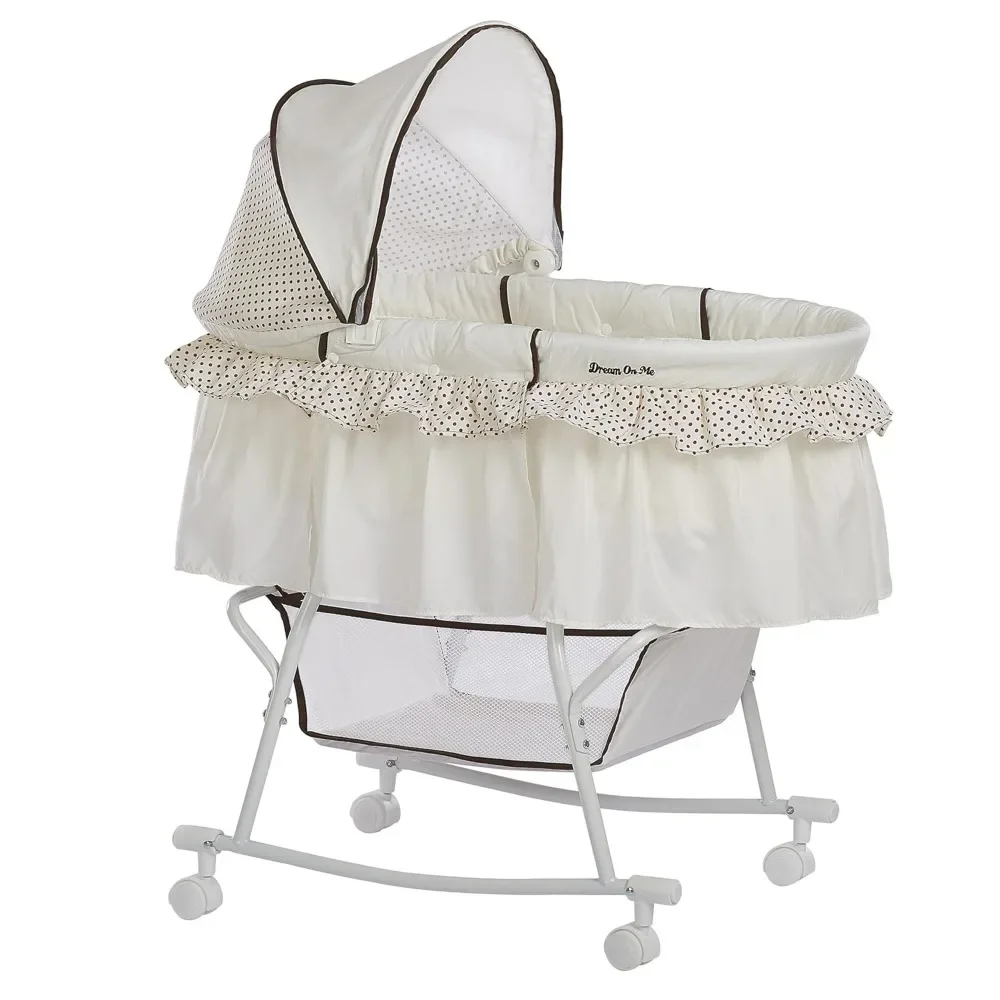 2-in-1 Bassinet &amp; Cradle in Cream, Lightweight Baby Bassinet with Storage Basket - £67.63 GBP