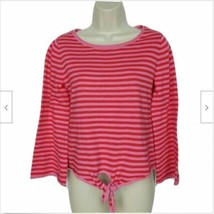 J Crew Womens Front Tie Sweater Size XS Red Pink Striped Boat Neck Long ... - £23.65 GBP