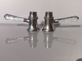 Old Vintage Pair of Metal with Crystal Glass Handles Salt and Pepper Shakers - £22.01 GBP