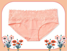 XXL Peach  Wide Stretch Lace Waist Cotton Victorias Secret Hiphugger Brief Panty - £8.64 GBP