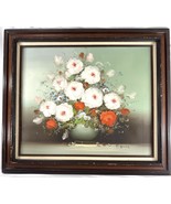R. Homits Original Floral Oil Painting on Canvas 30x26” Vintage Framed Art - $176.43 CAD