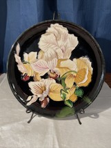 Art on Decretive Plate -Benaya by Innovation Art, Irises￼, Cream On Blac... - £19.47 GBP