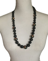 Vintage Black Necklace Cloisonné Style Black Round Beads 29&quot; - £12.00 GBP