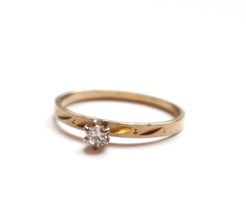 Vintage 1970s Diamond Engagement Ring 10k Gold Multi Tone .17 CT Sz 8 Solitaire - £193.85 GBP