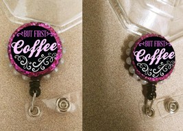 But first coffee bling pearls work Retractable Reel ID Badge Holder Cna ... - £9.23 GBP