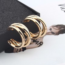 Minimalist Brand Hoop Circle Earring Woman New Vintage Gold Color korean Scrub S - £9.20 GBP