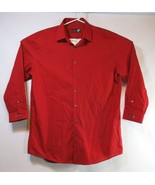 JF J. Ferrar Slim Shirt Button Front Long Sleeve Red Cotton Polyester Me... - $14.99