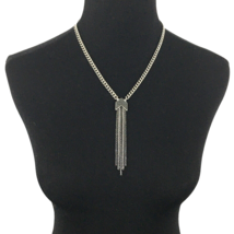 KARL LAGERFELD chevron necklace - NEW silver-tone black crystal pave tassel 16+&quot; - £23.98 GBP