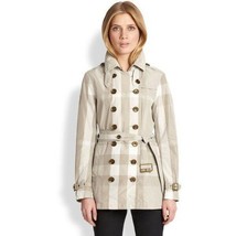 Burberry Brit Double Breasted Short Trench Coat Womens Size 10 Gray Crombridge N - £246.13 GBP