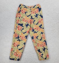 Talbots Linen Blend Hawaiian Floral Pants Petite 6 Zip Pockets Lightweight - £12.53 GBP