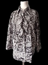 Lauren Ralph Lauren Cotton Front Ruffle Shirt Sz M Abstract Swirl Career... - $18.80