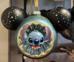 Disney Parks Stitch Mickey Mouse Icon Blown Glass Ornament NWT Lilo &amp; Holiday - £39.95 GBP