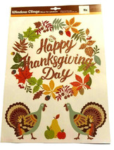 Thanksgiving Day Window Clings Wreath Turkey Fall Autumn Harvest Pears 4 Pieces - £10.75 GBP