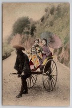 Japan Man With Women Baby In Rickshaw Hand Colored Lovely Japanese Postcard AA2 - £11.81 GBP