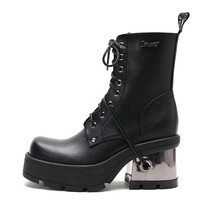 Winter Fashion Women&#39;s Boots Lace Up Calf Round Head Women&#39;s Boots Black Mid Hee - £81.02 GBP