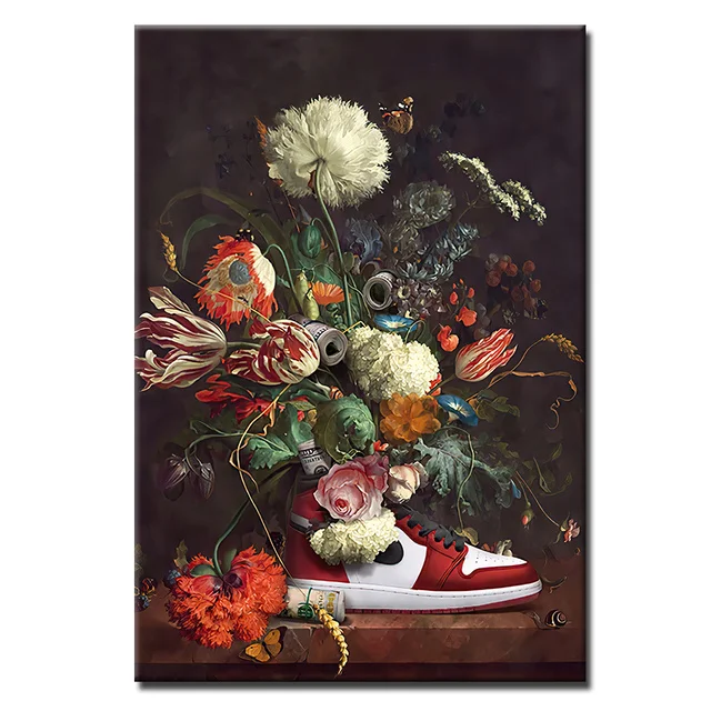 Europe Vintage Canvas Paintings Still Life Flowers In Sneaker Shoes Nordic Art P - £111.84 GBP
