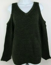 Rib Knit Cold/Open Cold Shoulder Soild Dark Green Knit Sweater (Size M/L... - £15.72 GBP