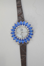 Maggie Sweet Women&#39;s Blue Rhinestone Flower watch M.O.P Dial New band GUARANTEED - $21.73