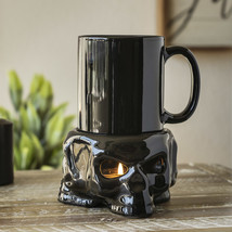 Alchemy Triple Skulls Black Cup With Candle Holder Mug Warmer Shadow Caster Set - £32.76 GBP