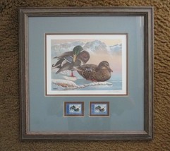 1986 Framed Keith Warrick Signed &amp; Numbered Washington Waterfowl Print W/STAMPS - £39.92 GBP