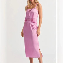 LoveShackFancy Women Aimee Pink Silk Satin Flared Midi Skirt Size S - £96.74 GBP