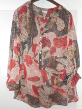 Rebecca Malone Womens Multi-Color 1X Blouse Sheer Long Sleeves Paisley P... - £15.97 GBP