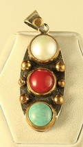 Vintage Sterling Silver Signed 925 Multi Stone Pearl Carnelian Turquoise... - £41.19 GBP