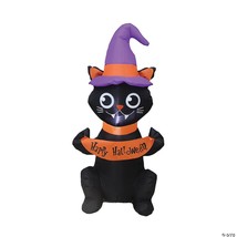 Inflatable Black Cat 48&quot; Blow-Up Indoor Outdoor Halloween Cute Prop VAHL20098 - £33.80 GBP